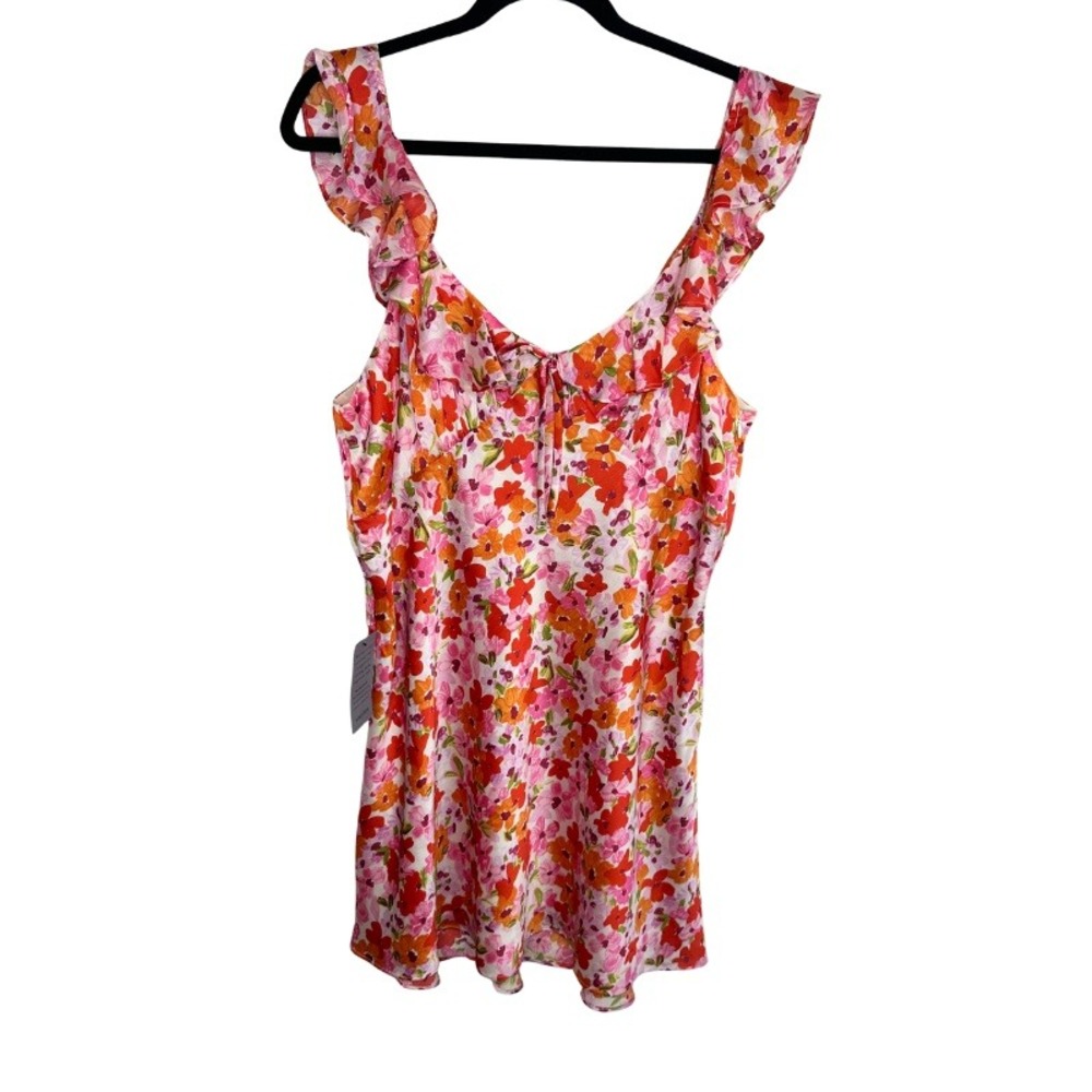 ASTR The Label Pink Multi Floral‎ Ruffle Strap Mini Dress Size XL NWT